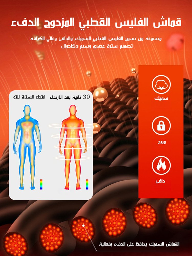 سترة سميكة   بغطاء رأس من قماش الفليس القطبي المزدوج الوجه (عزل الهواء البارد والحفاظ على الحرارة)