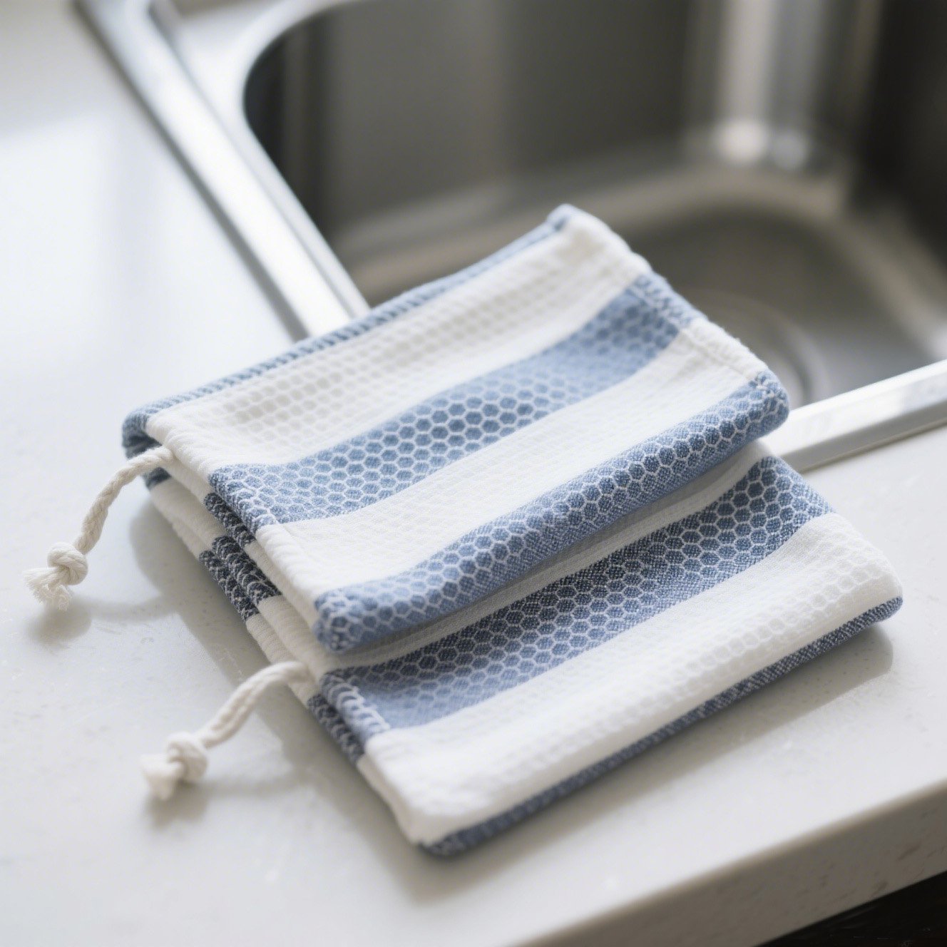 ヴィンテージ感漂う青白縞の布の質感