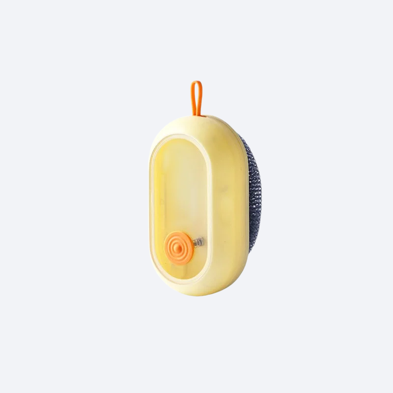 押して洗浄液で洗い皿ブラシ