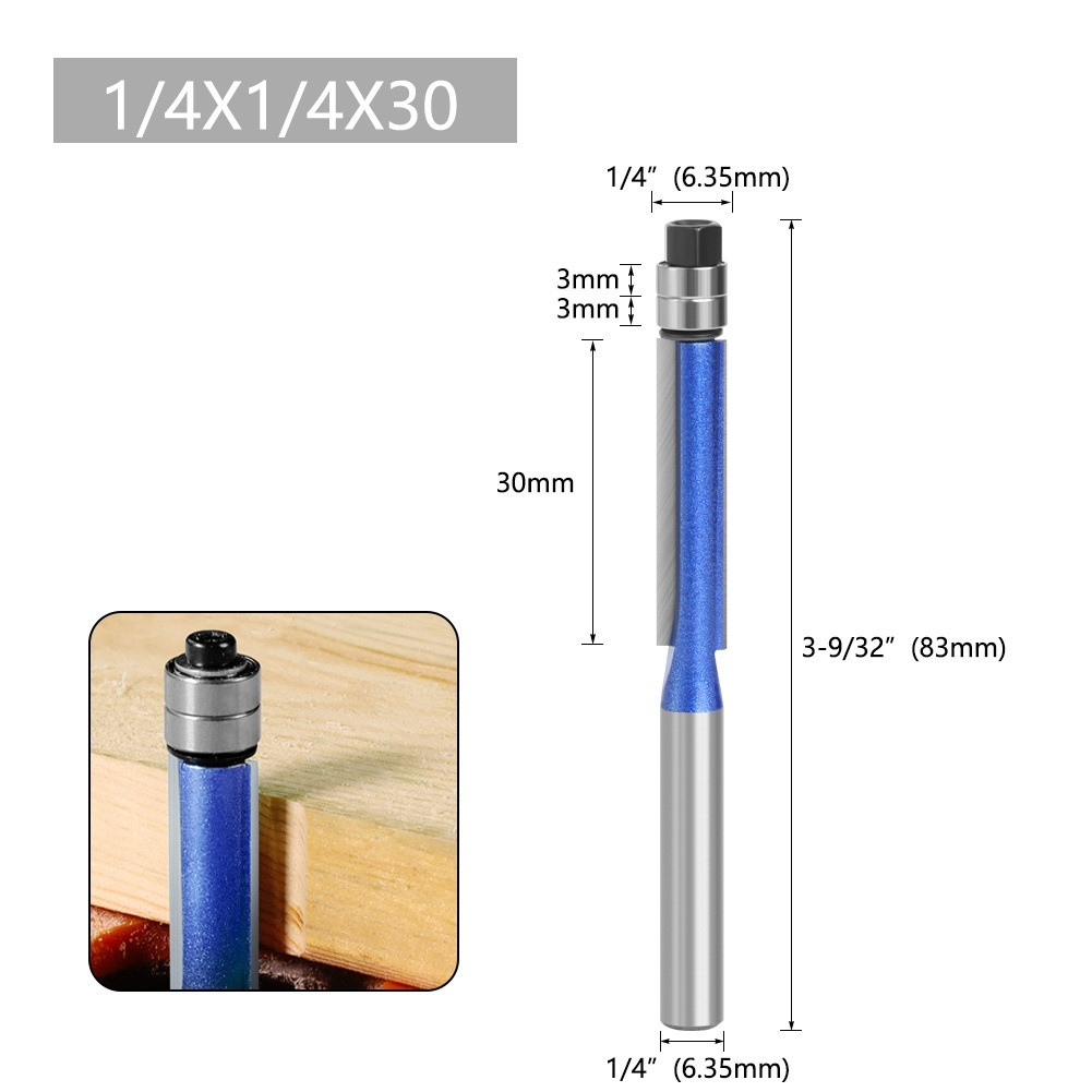 1/4 vástago flash plata azul doble rodamiento recortadora fresa madera doble filo recortadora fresa 