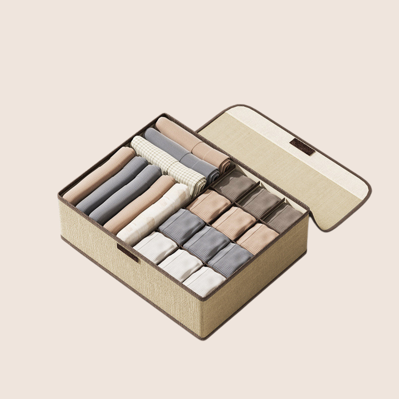Cotton and linen covered underwear compartment storage box