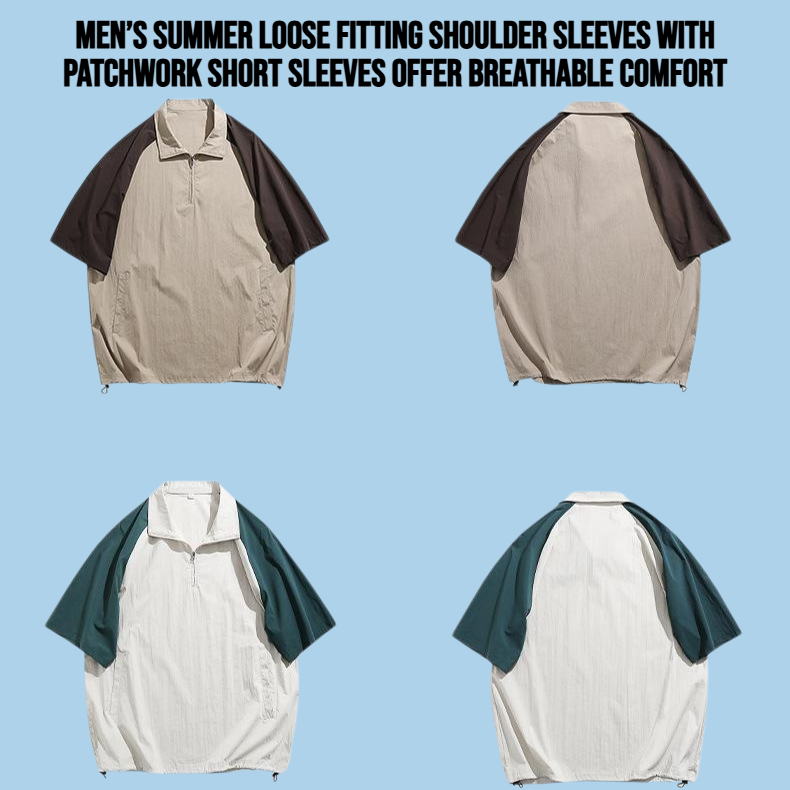 Men's summer loose fitting shoulder sleeves with patchwork short sleeves