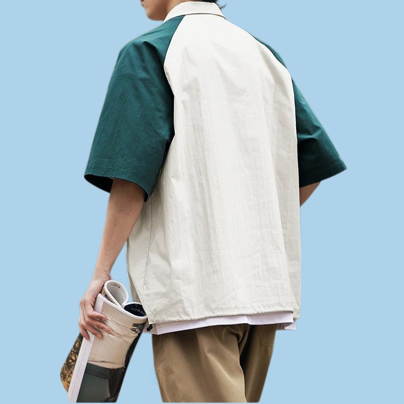 Men's summer loose fitting shoulder sleeves with patchwork short sleeves