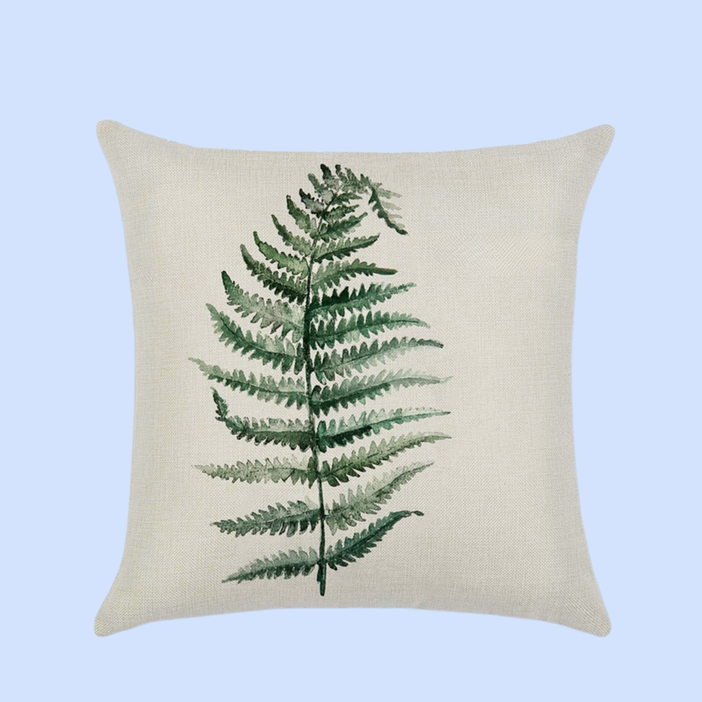 新型リネンホワイト抱き枕グリーンリーフプリント