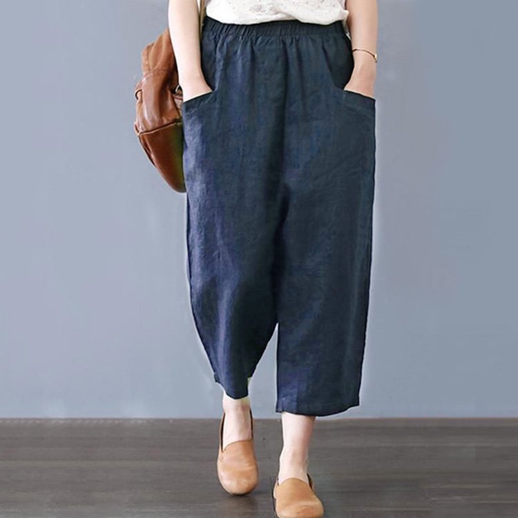 여성용 핫세일 솔리드 컬러 루즈 크롭 팬츠