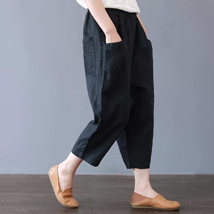 レディース無地七分丈ワイドパンツ