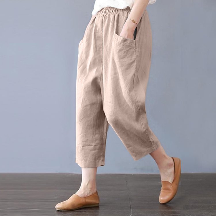 여성용 핫세일 솔리드 컬러 루즈 크롭 팬츠