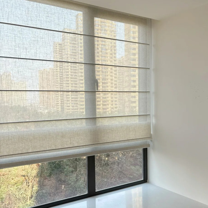 Chinese style semi-transparent linen roll-up Roman blinds