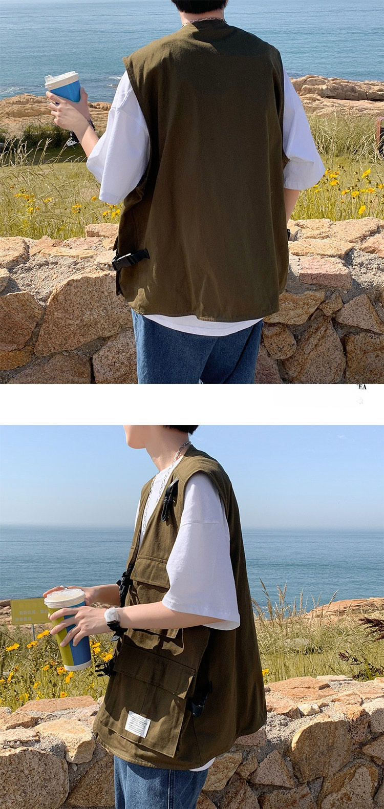 秋用カジュアルノースリーブベストのディテール写真