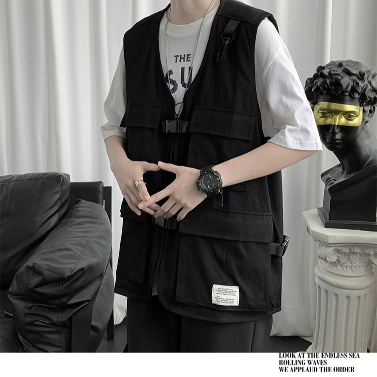 機能的な風の男性の秋のトップス 薄手のゆったりノースリーブベスト ワークウェア・キャンバス