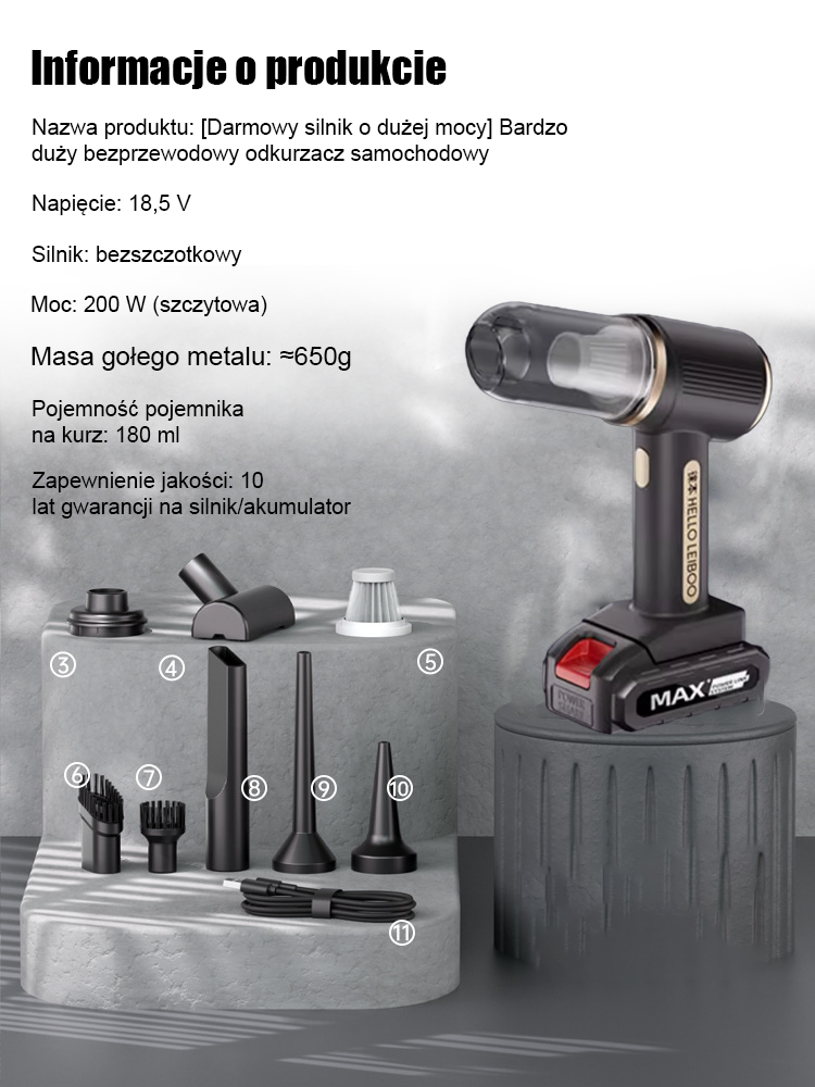 [Darmowy silnik o dużej mocy] Bardzo duży bezprzewodowy odkurzacz samochodowy