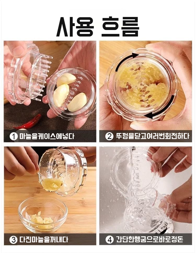 마늘믹서 손잡이와 작동법 설명 이미지