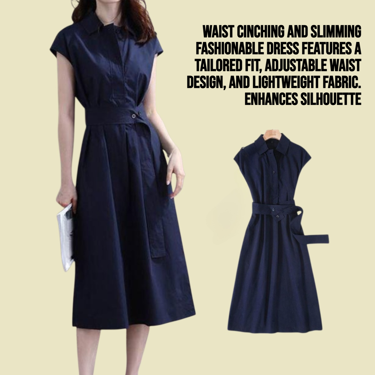 Waist cinching and slimming fashionable dress