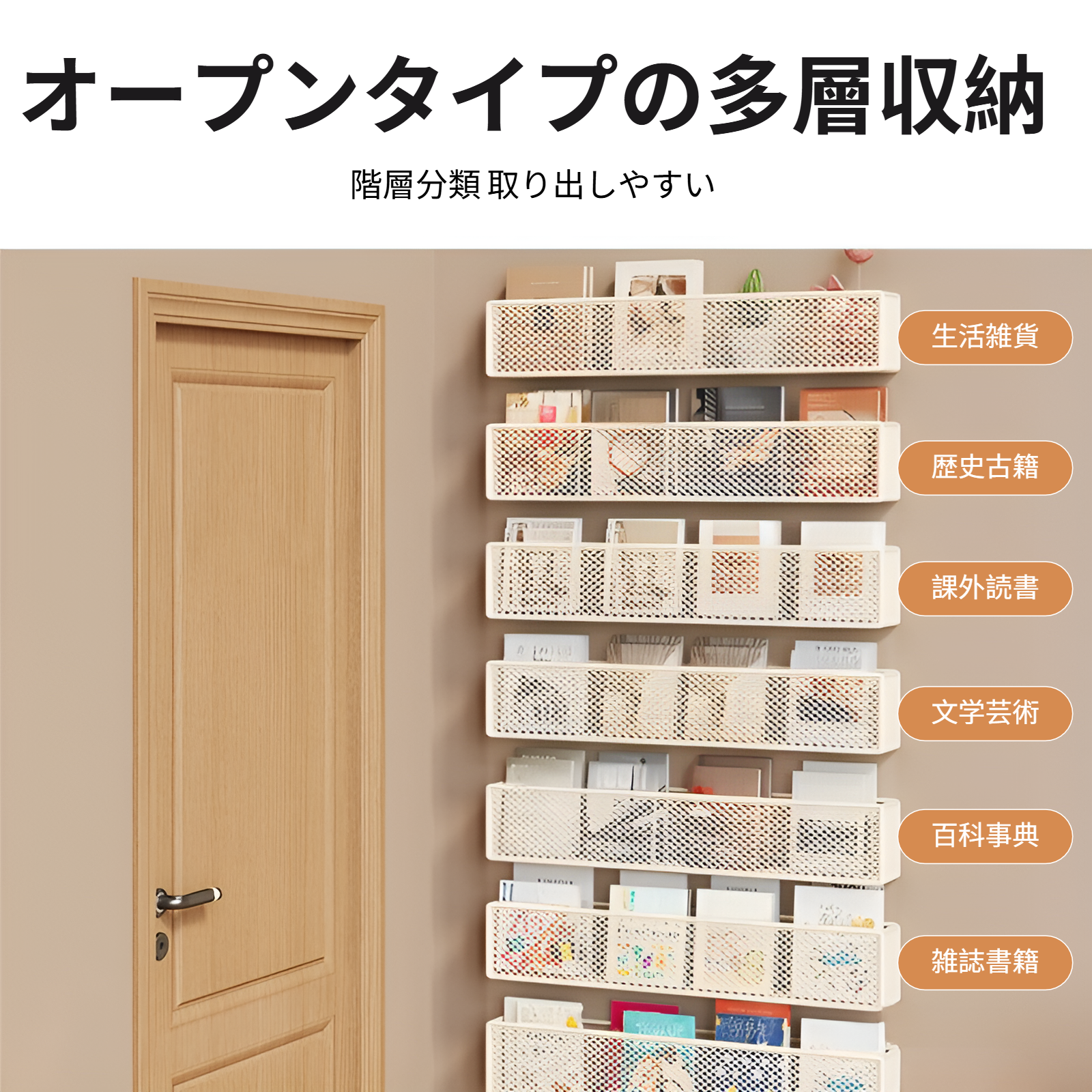 キッチン壁に取り付けた収納ラックの使用例