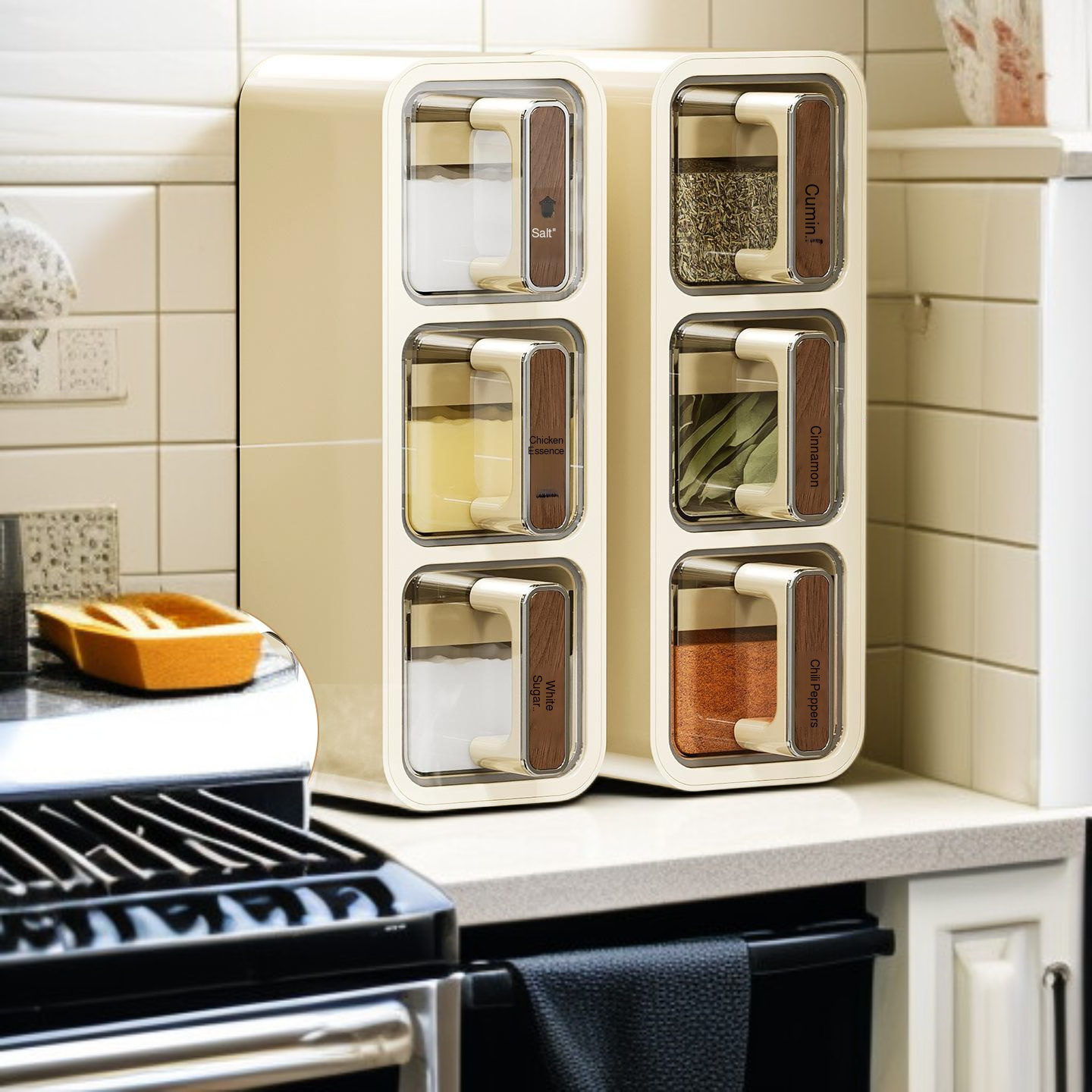 Seasoning box home kitchen high-end new multi-grid integrated wall-mounted 2025 new salt shaker seas