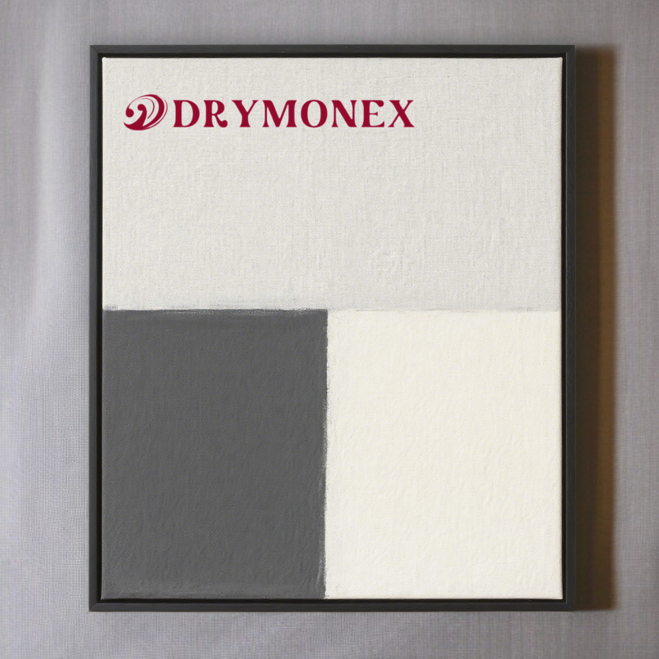 抽象的なミニマリスト白黒アートが飾られたリビングルーム