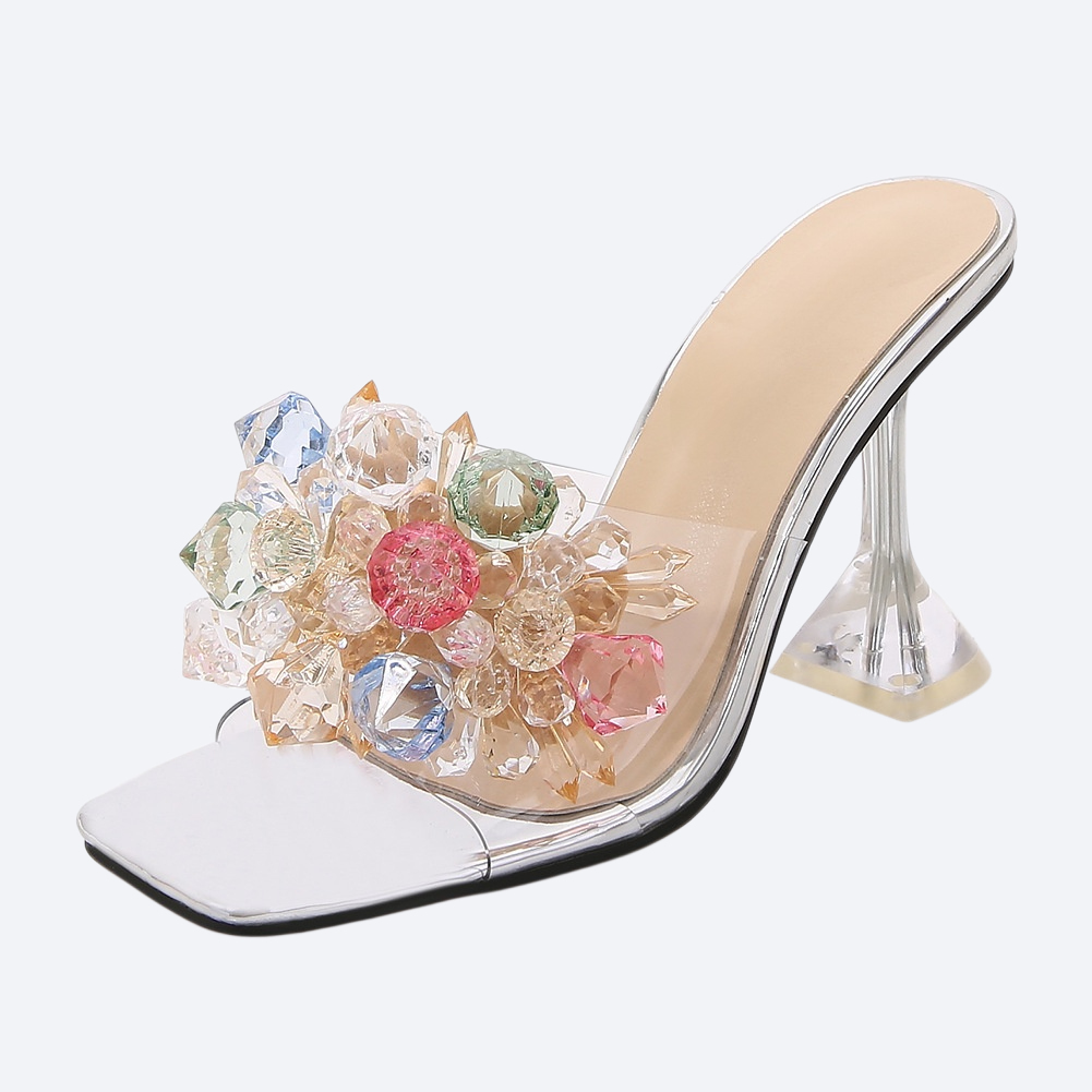 クリスタルフラワーハイヒールのスリッパ