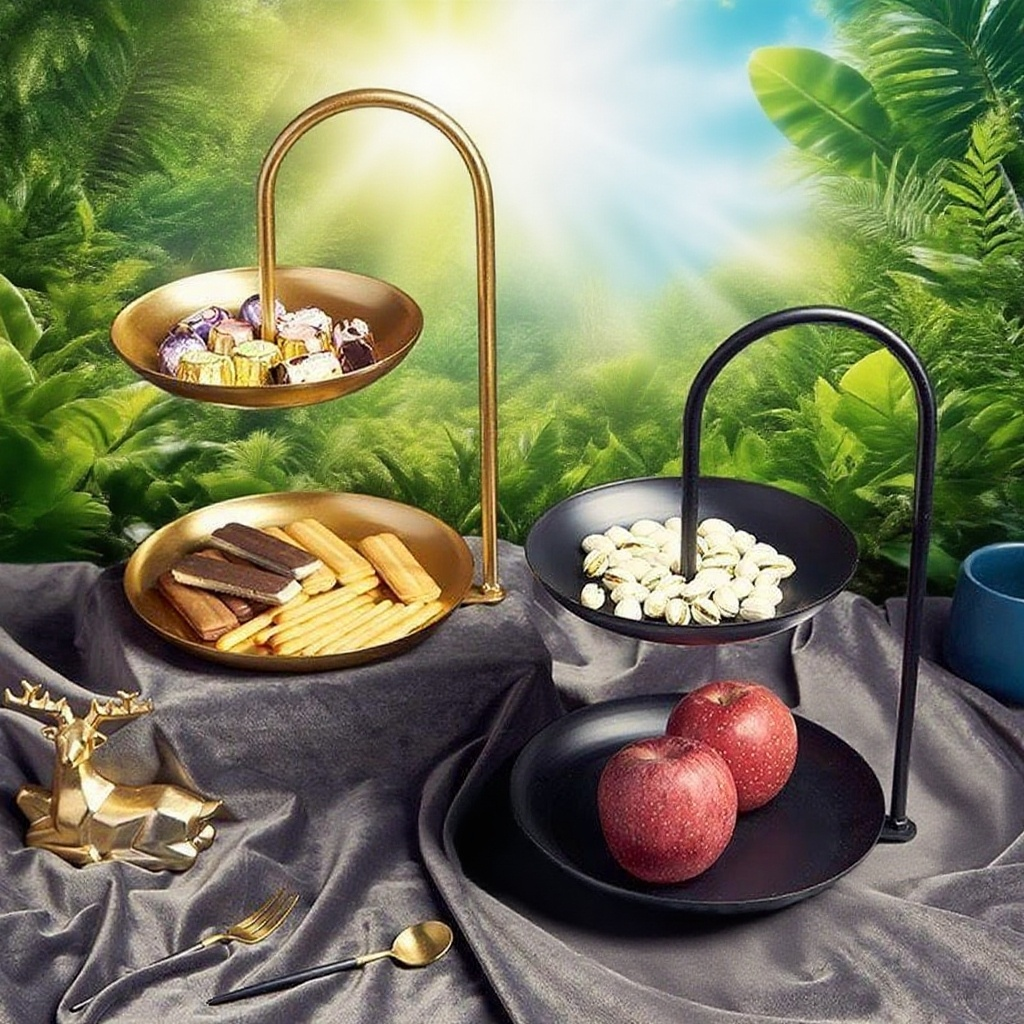 高顏值不銹鋼雙層水果零食託盤