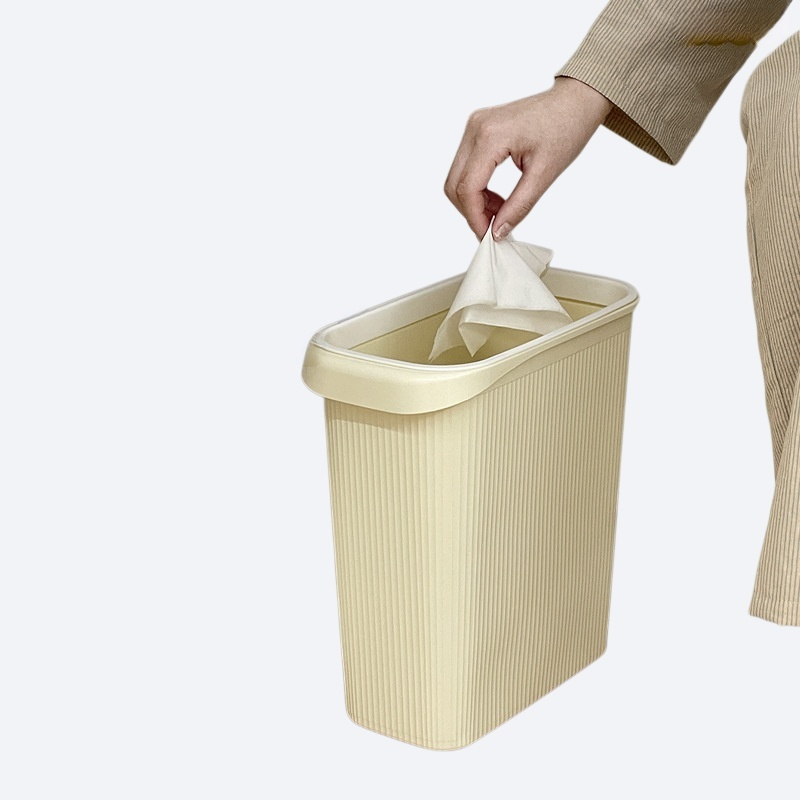 Flat rectangular garbage bin without cover for bathroom crevices