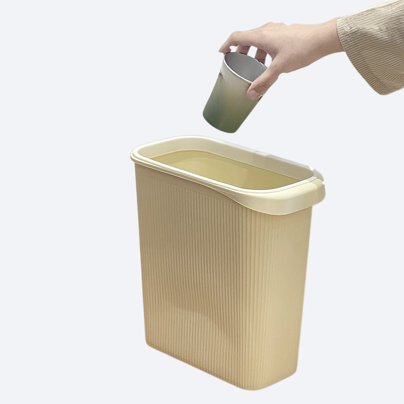Flat rectangular garbage bin without cover for bathroom crevices