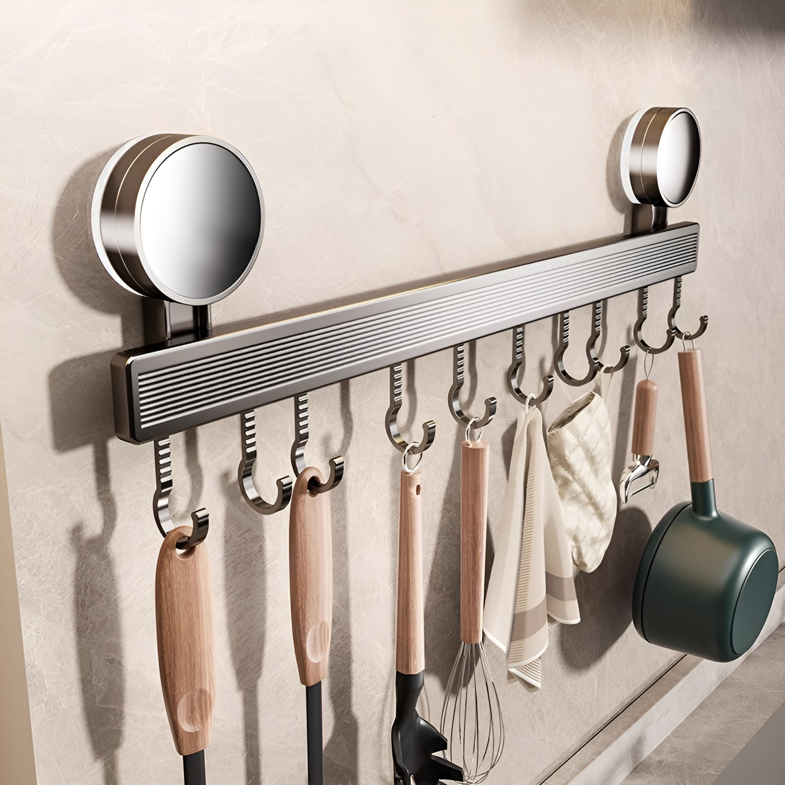 Saugnapf Küche Punch-freies Haken Rack Hängen Stange Wand-montiert Multifunktions Geschirr Rack Löff