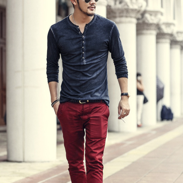 復古なシングルボタンTシャツ