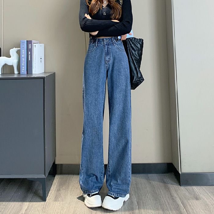 ハイウエストワイドレッグデニムパンツ