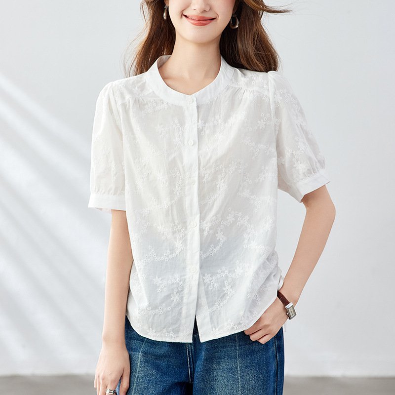 新しい丸首の上着の気質軽くて熟した純綿のシャツ