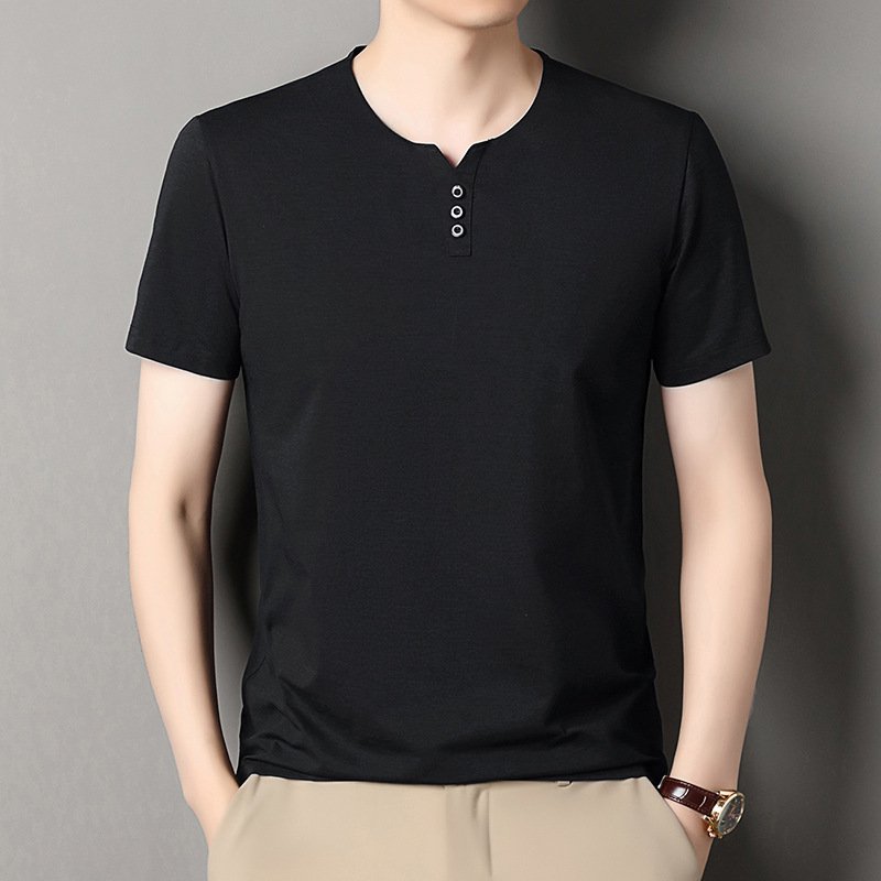 男性用夏季新作カジュアルVネックTシャツ