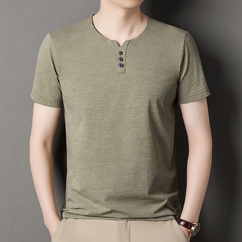 男性用夏季新作カジュアルVネックTシャツ