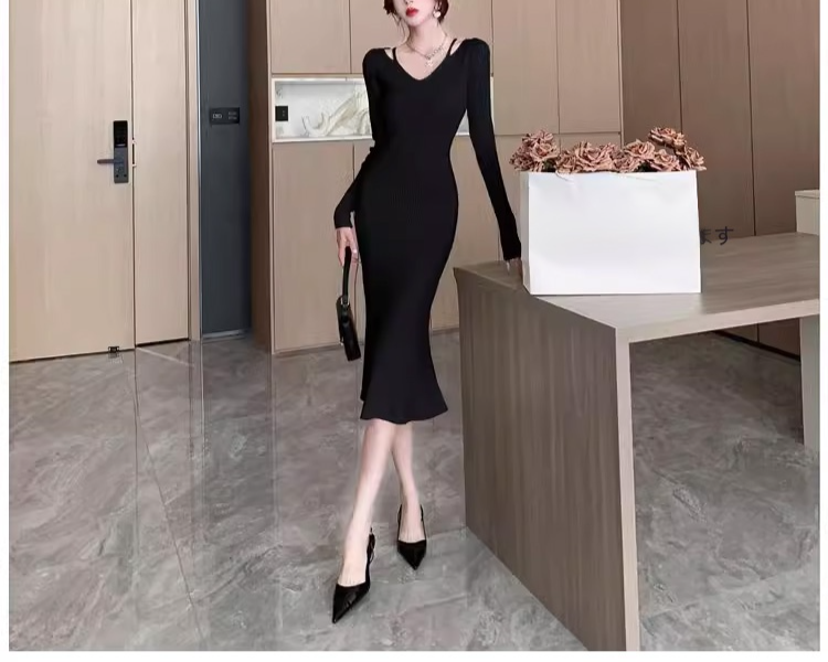 秋冬新作レイヤード風ニットワンピースディテール