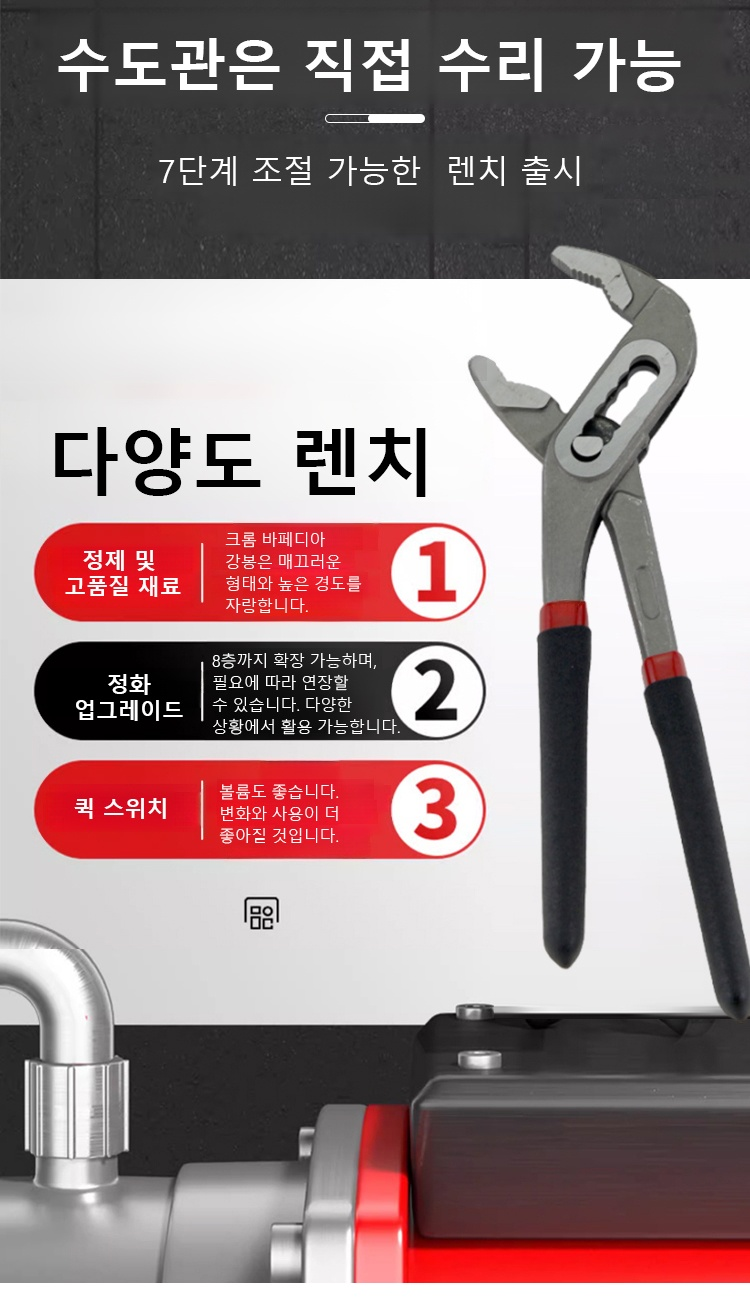 고탄소강 다용도 조절식 플라이어 렌치 전체 모습