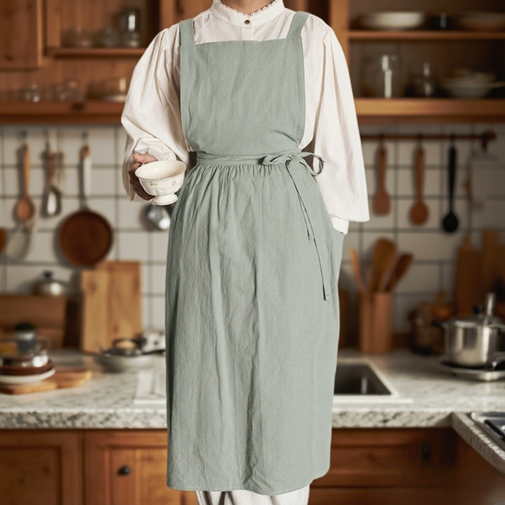 キッチンシンプルコットン通気エプロン