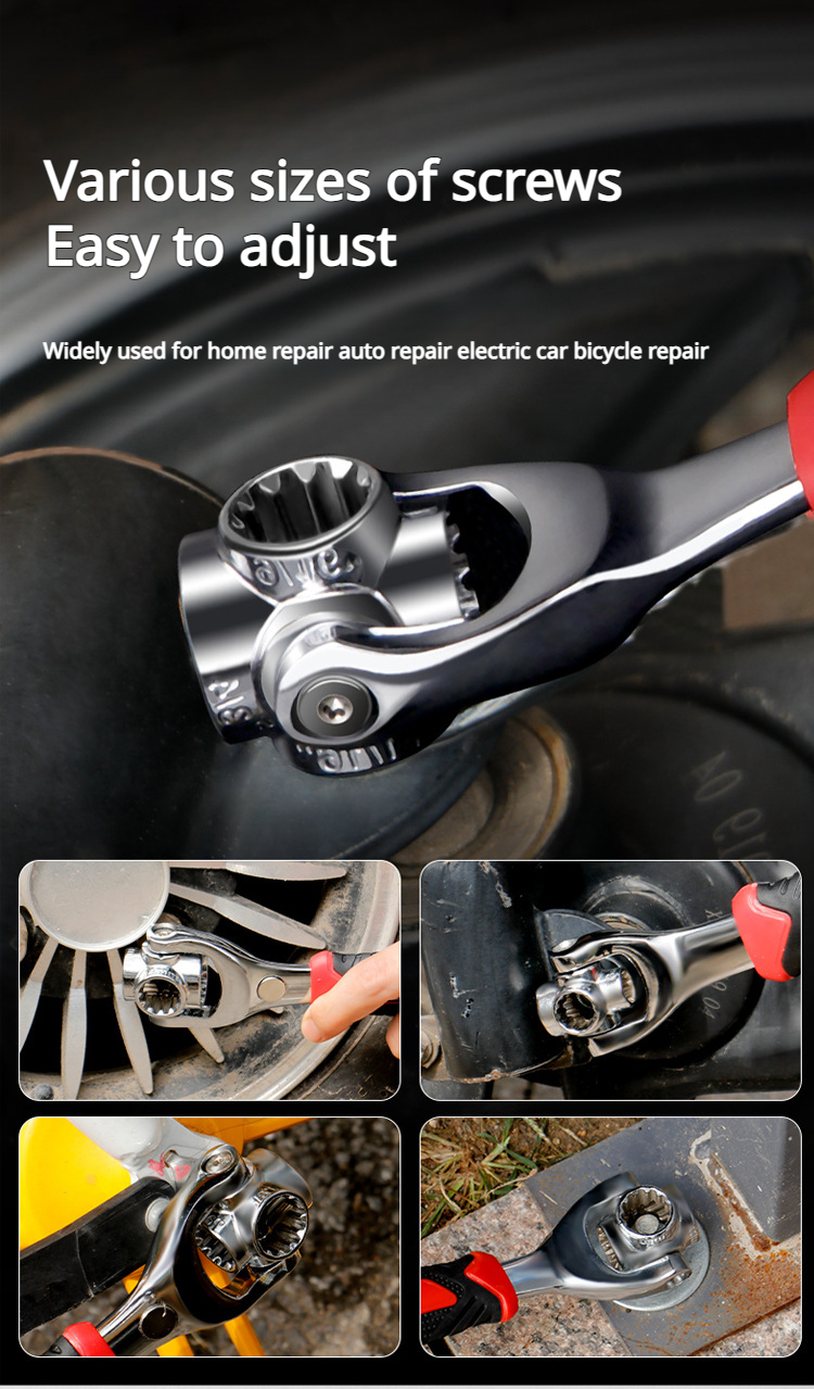Magnetic universal socket wrench adjusting to different sizes