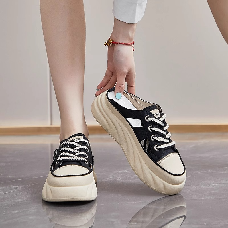 컴포트 반슬리퍼 패션 스포츠 여성화 슬립온 통굽 키높이 신발 통풍 펀칭 개성화