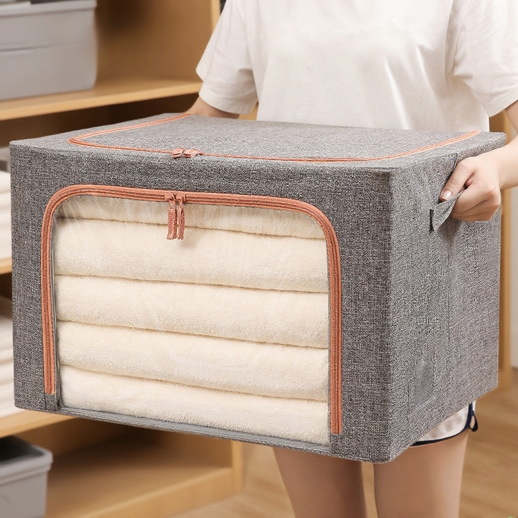 면 및 캔버스 소재 수납 박스 투명 접이식 수납함 대형 옷 정리함