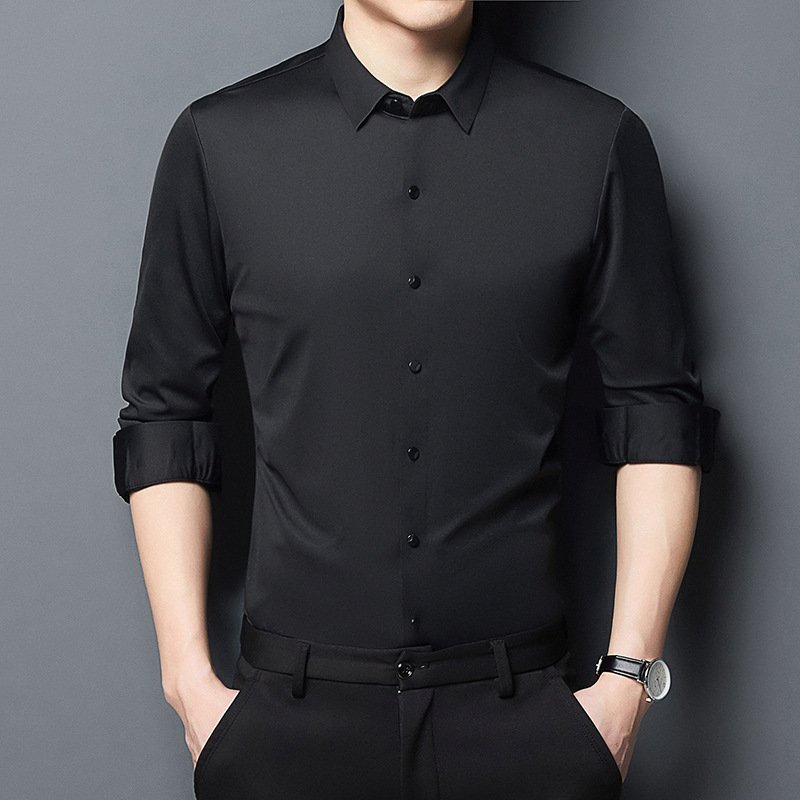 봄가을 신상 남성용 고급 캐주얼 셔츠, 패션 무흔적 논스탠드 방주름 긴팔 셔츠 
