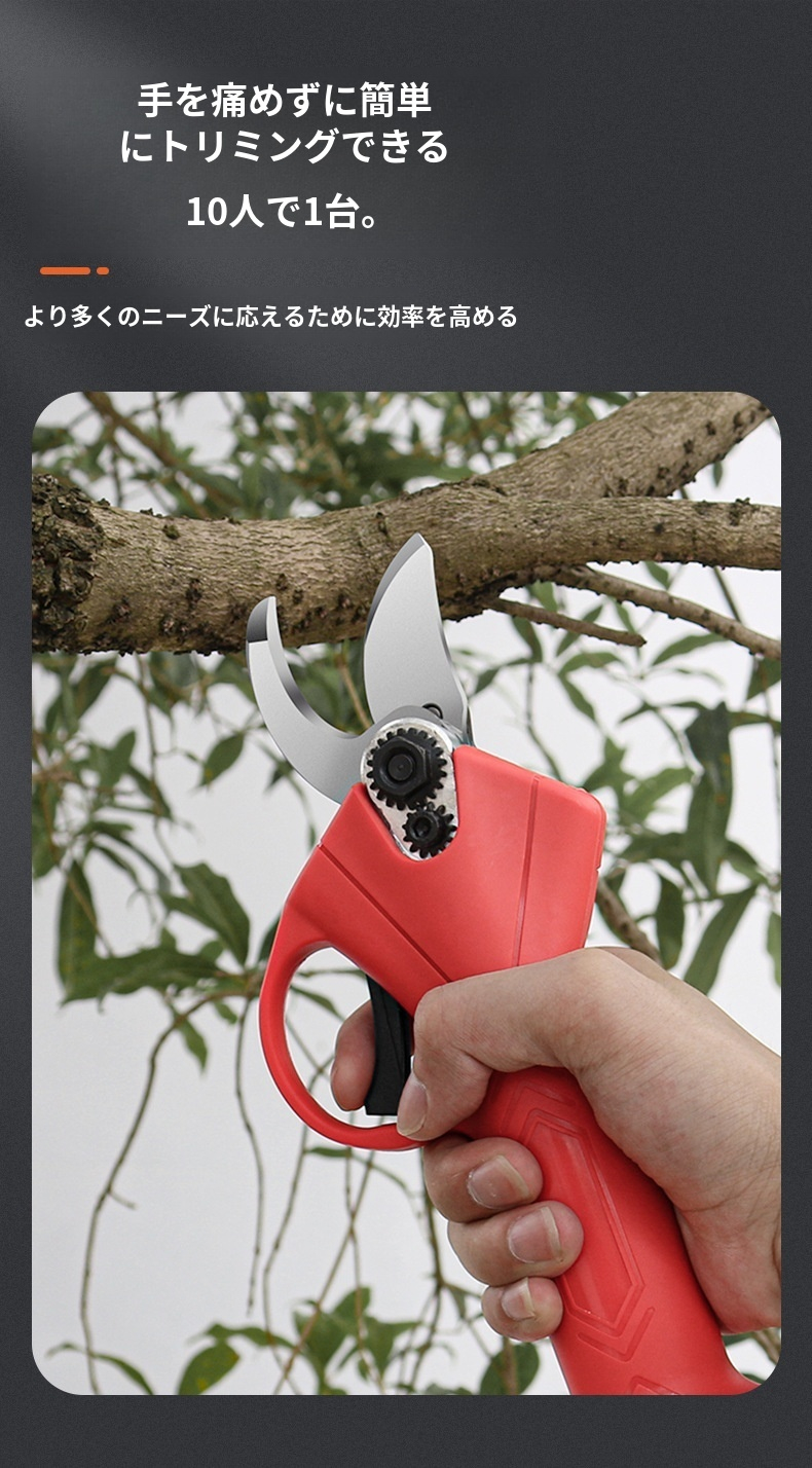 電動剪定ハサミで枝をカットする様子