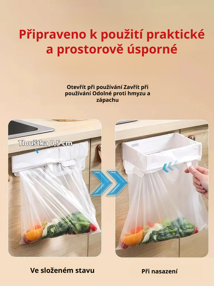 Nástěnný teleskopický úložný držák na organizaci plastových sáčků