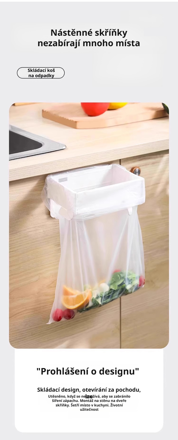 Detailní pohled na úložný držák s plastovými sáčky