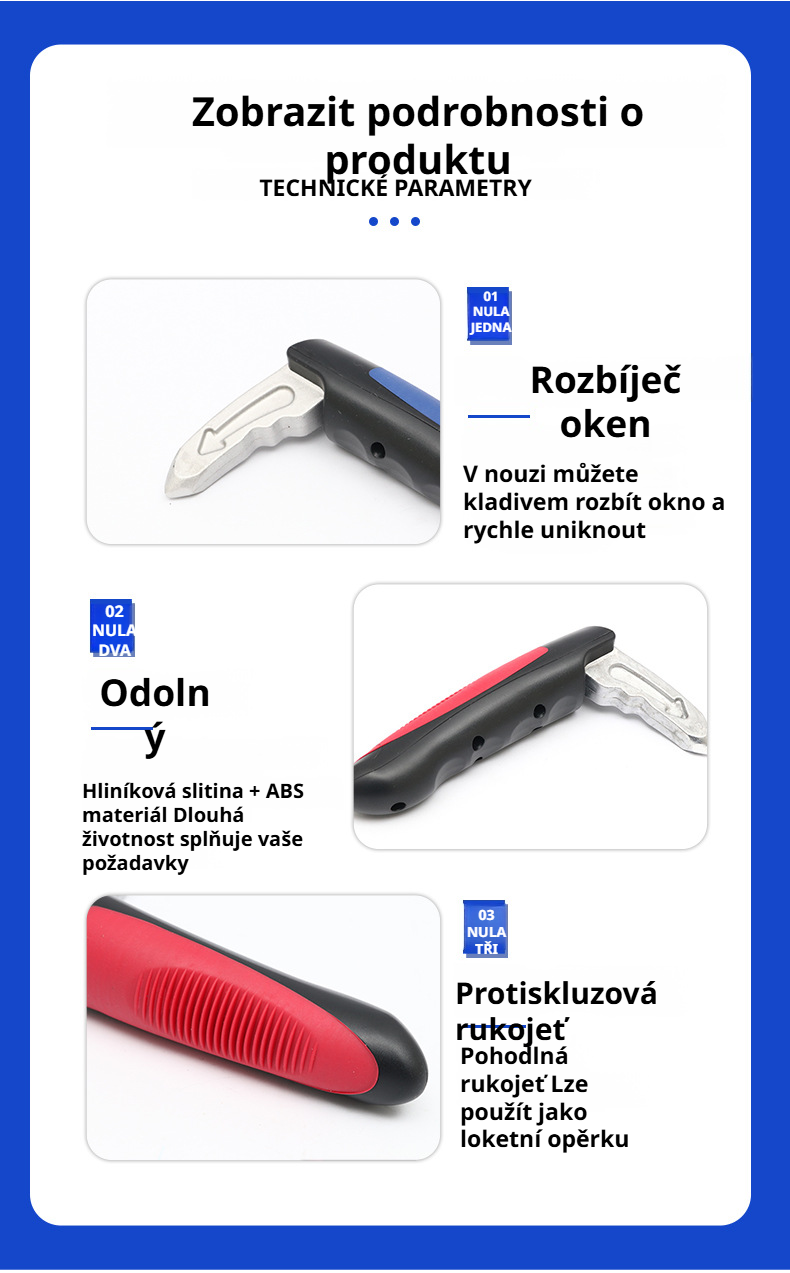 Nouzové kladívko na rozbití okna v autě