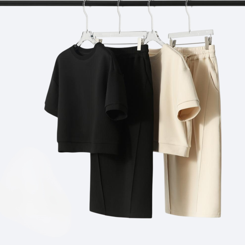 모던한 단색 반팔+스커트 세트