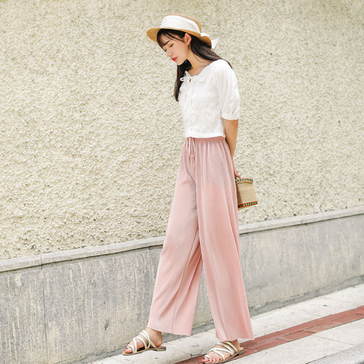 【美脚を決める一枚！レディースワイドパンツ】肌触り良い　爽やか　オシャレ　高見え　痩見え