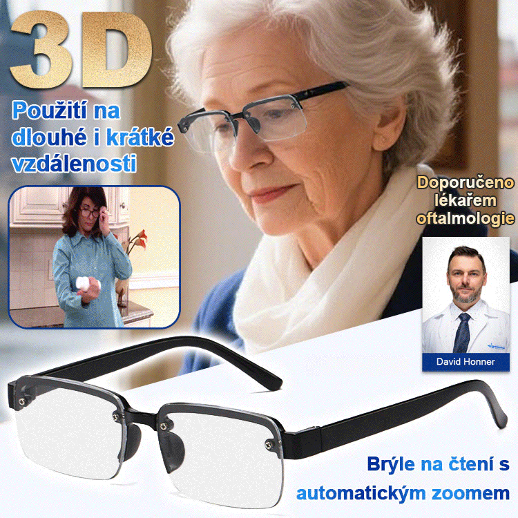 Automatické zaostřování 3D brýle na čtení pro presbyopii