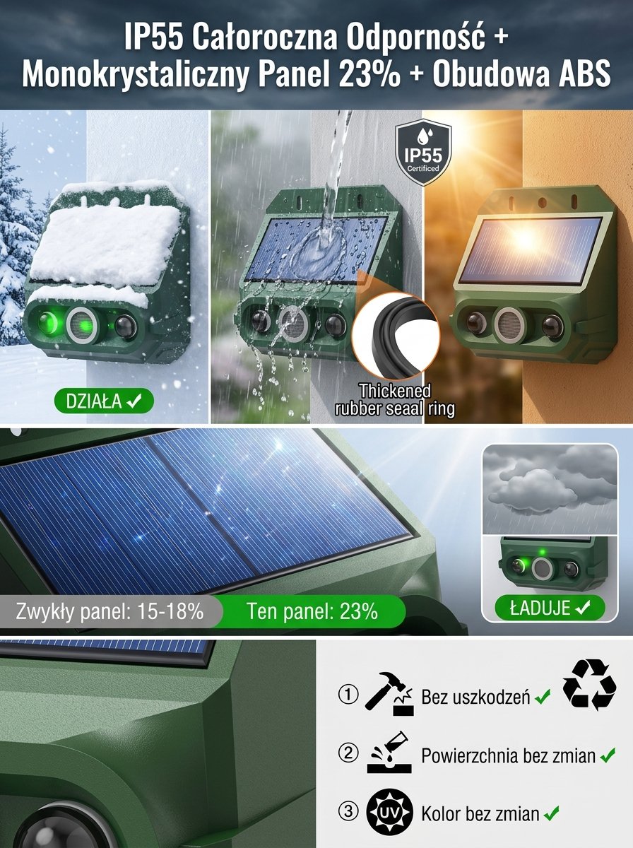 Solarny ultradźwiękowy odstraszacz ptaków i zwierząt