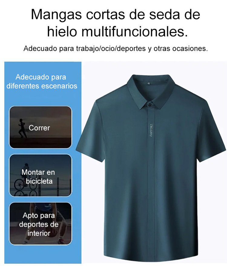 Camisa de manga corta de seda de hielo de alta calidad para hombres