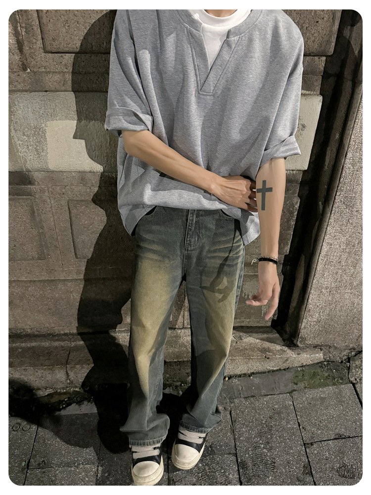 ゆったりサイズの夏用メンズ半袖トップス背面画像