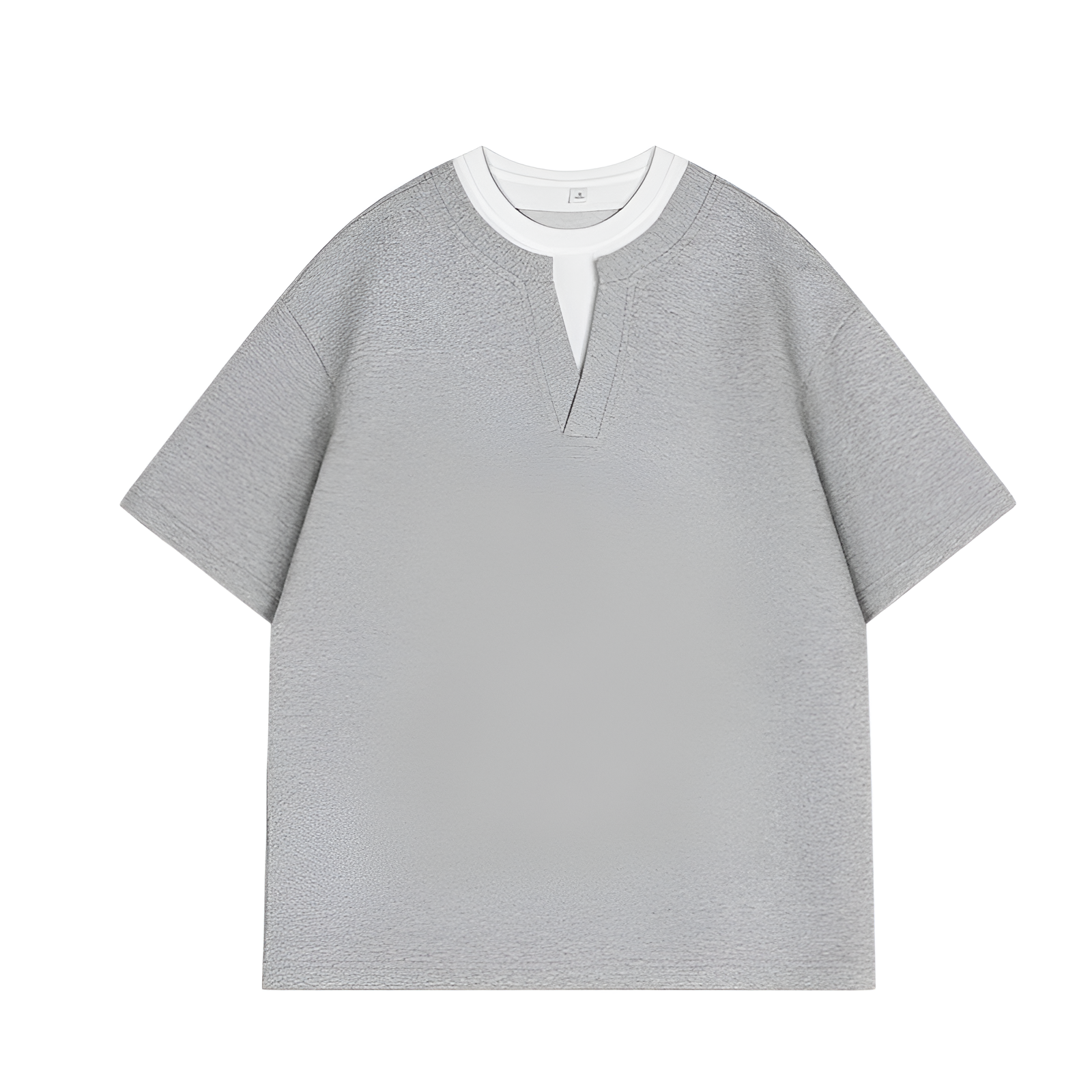 夏のニッチなデザインコントラストカラーフェイクツーピース半袖Tシャツメンズ万能ルーズスプライシングVネック半袖トップス