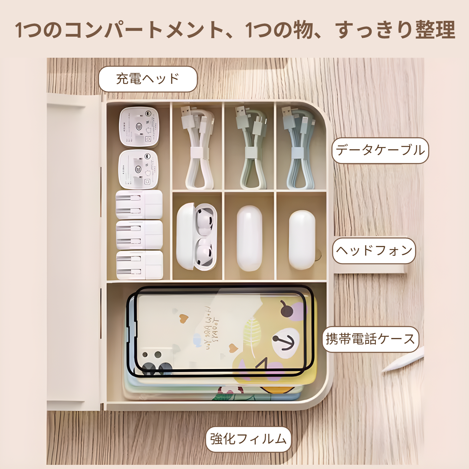 携帯電話データケーブル収納ボックス充電器デスクトップ収納ワイヤーボックス家庭用大容量電源コード収納アーティファクト