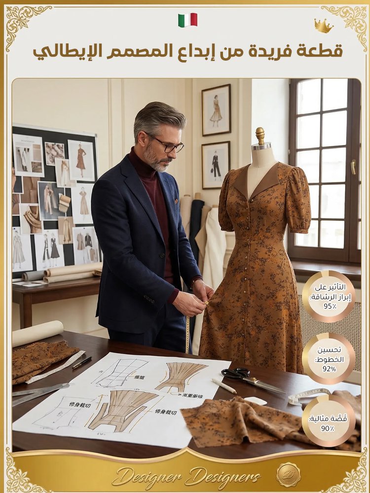 فستان قميص نسائي مطبوع بياقة مطوية وقصة خصر ضيقة